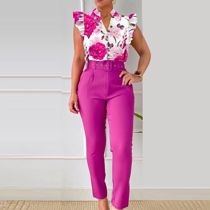 Set Tallia roz compus din pantaloni si camasa