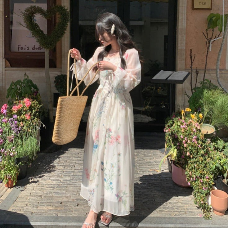 Rochie Fauna cu imprimeu floral si nasturi imbracati