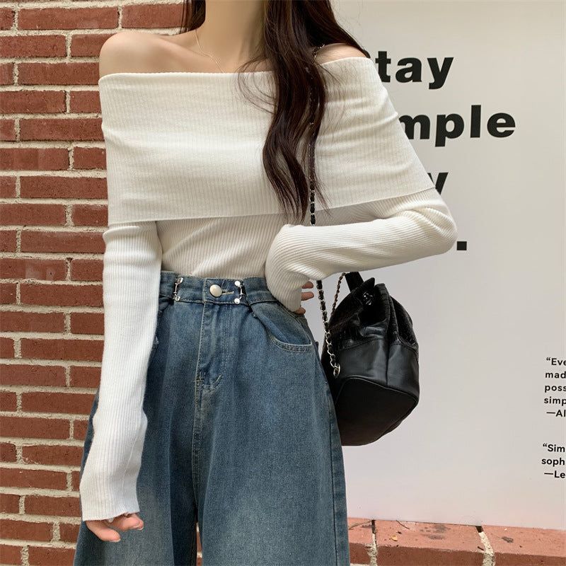 Bluza Unnoa din tricot cu decolteu barcuta cu umeri goi