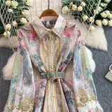 Rochie tip camasa Bethy cu imprimeu floral, curea inclusa