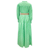 Rochie Silvetta verde cu imprimeu buline si curea