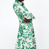 Rochie Orli verde tip camasa cu imprimeu floral si cordon accesorizat