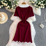 Rochie tricotata Arissa cu perle, fundita si guler lat