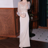 Rochie Havilah de eveniment cu maneci bufante si decolteu accesorizat cu perle