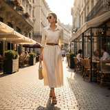 Rochie midi Zoira tip camasa, din in, curea in talie