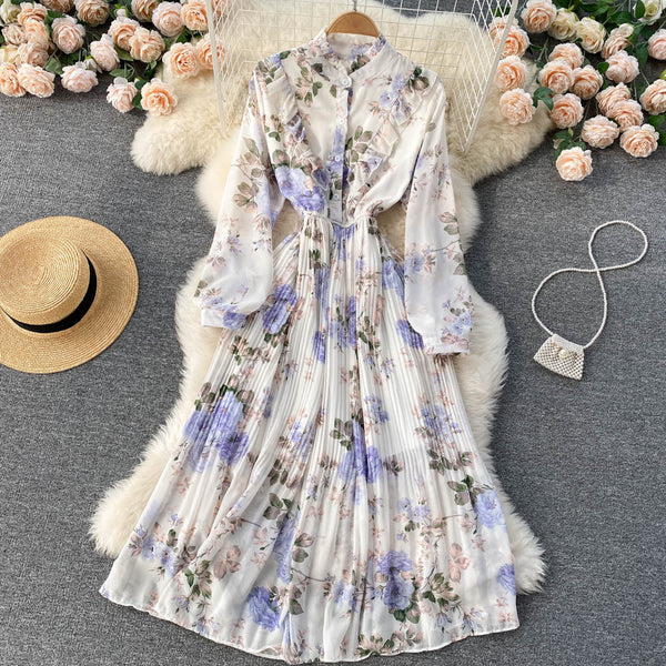 Rochie Miliona alba cu imprimeu floral si volanase