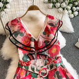 Rochie Elisia cu volanase, imprimeu floral, curea inclusa