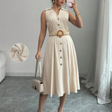 Rochie Gatte din in cu talie accentuata prin curea