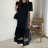 Rochie Irys neagra cu banda din tulle la baza