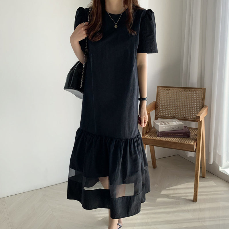 Rochie Irys neagra cu banda din tulle la baza