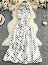 Rochie maxi Dotty cu imprimeu buline si spatele gol