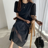 Rochie Irys neagra cu banda din tulle la baza
