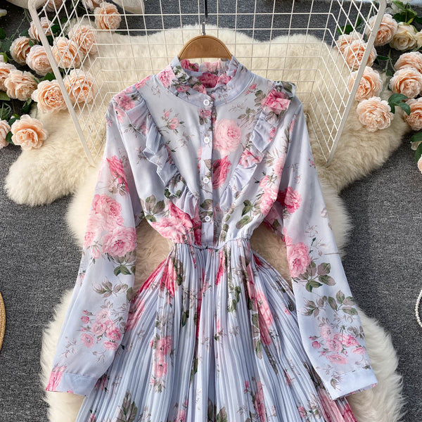Rochie Miliona albastru cu imprimeu floral si volanase
