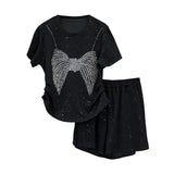 Set Bedia compus din tricou si pantaloni scurti cu pietricele