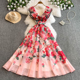 Rochie Elisia cu volanase, imprimeu floral, curea inclusa