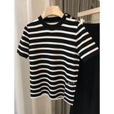 Tricou Zeralis din tricot, cu dungi si nasturi la umar