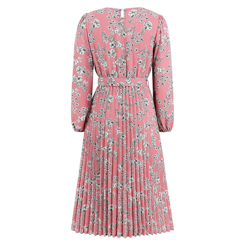 Rochie Adania roz cu funda laterala si cordon accesorizat