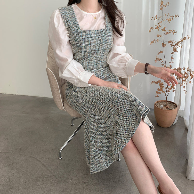 Rochie Sanda albastra din tweed