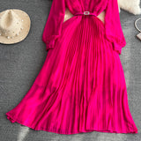 Rochie Hanelore roz cu pliuri si curea accesorizata