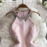 Rochie Fiza din tweed cu strassuri la gat