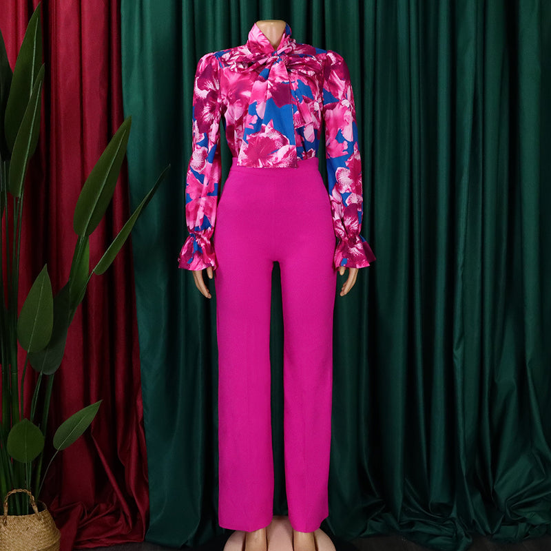 Set Verdona roz compus din pantaloni si camasa