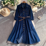 Rochie Querra din denim, cu nasturi, curea inclusa