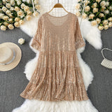 Rochie scurta Glowy, cu paiete