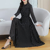 Rochie Adora neagra cu mansete din dantela si imprimeu buline