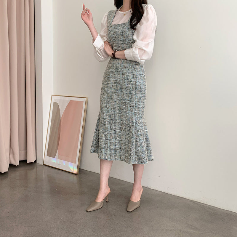 Rochie Sanda albastra din tweed