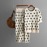 Set tricotat Darlia - tricou si fusta, cu buline