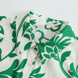 Rochie Orli verde tip camasa cu imprimeu floral si cordon accesorizat