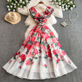 Rochie Elisia cu volanase, imprimeu floral, curea inclusa
