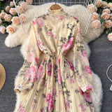 Rochie Miliona galbena cu imprimeu floral si volanase