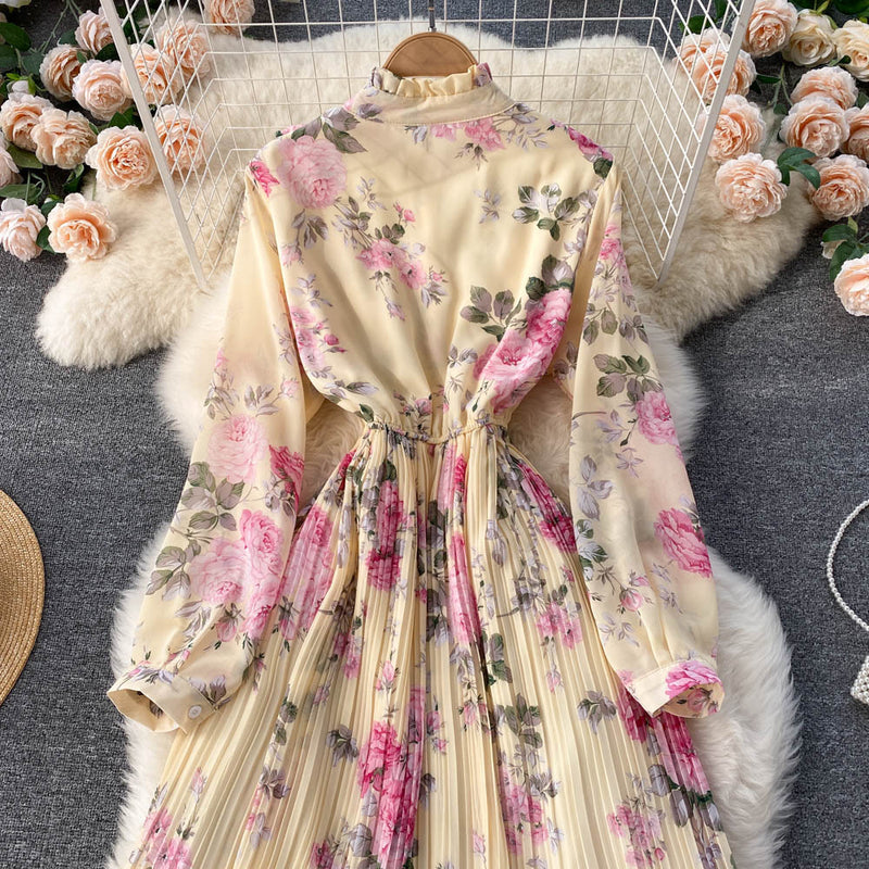 Rochie Miliona galbena cu imprimeu floral si volanase