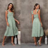 Rochie Natha, imprimeu floral si bretele cu volanase