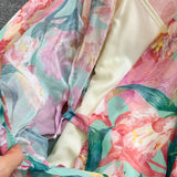 Rochie Gina verde cu decolteu in V si imprimeu floral