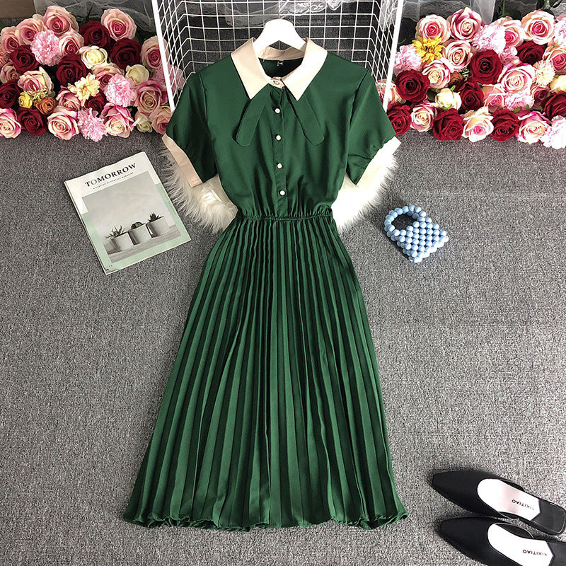 Rochie Miruna verde cu talie elastica si pliuri