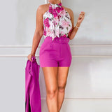 Set Zambia compus din pantaloni scurti cu talie inalta si top cu imprimeu floral