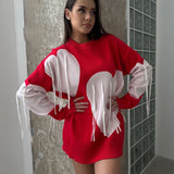 Bluza Fabbia cu imprimeu inimi si franjuri