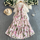 Rochie Monda, imprimeu floral si bretele subtiri