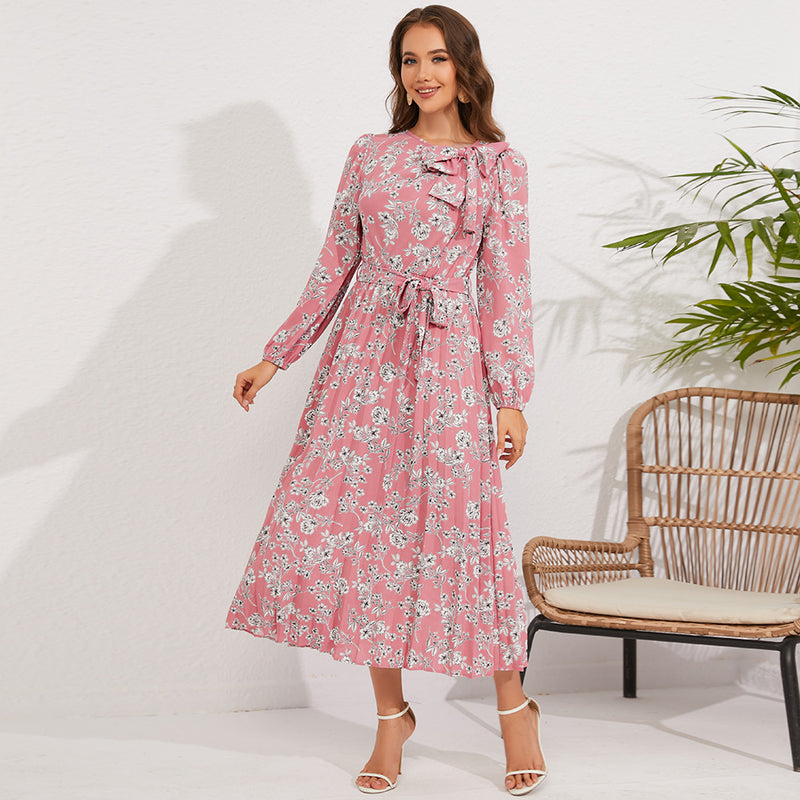 Rochie Adania roz cu funda laterala si cordon accesorizat