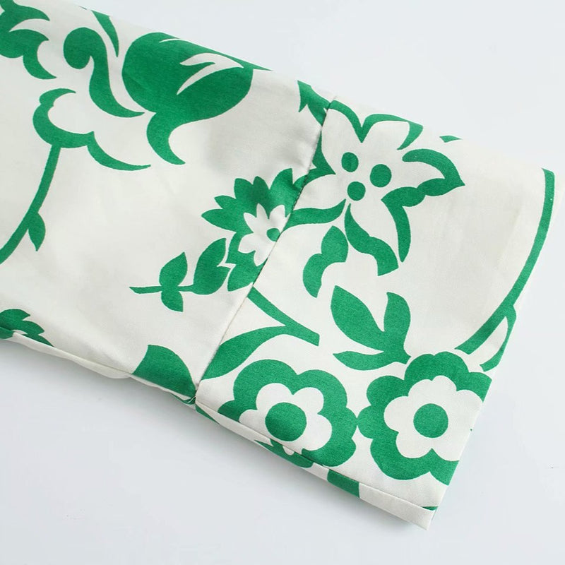 Rochie Orli verde tip camasa cu imprimeu floral si cordon accesorizat