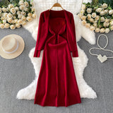 Set Jatka compus din cardigan si rochie din tricot moale