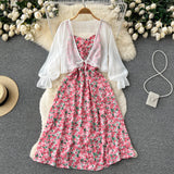 Set Delanie compus din rochie roz si camasa cu nod
