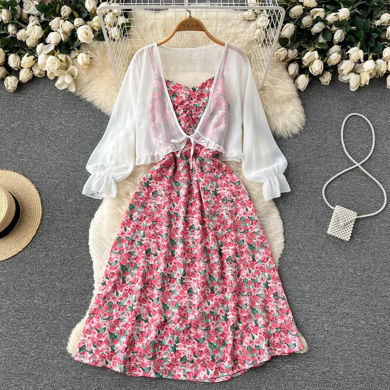 Set Delanie compus din rochie roz si camasa cu nod