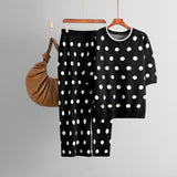 Set tricotat Darlia - tricou si fusta, cu buline