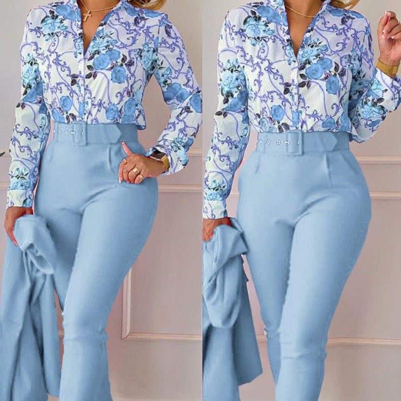 Set Akirra albastru compus din pantaloni si camasa