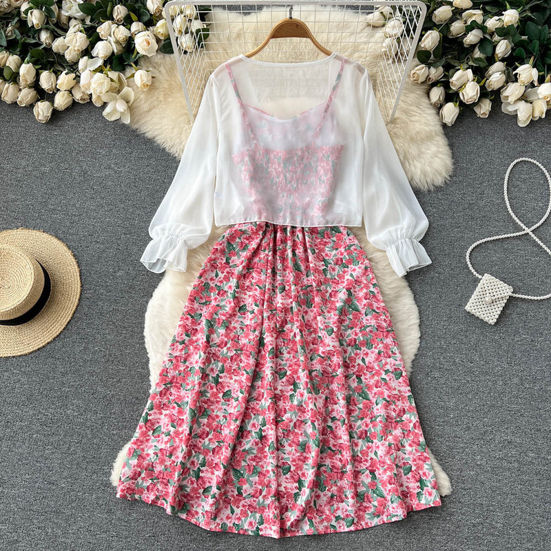 Set Delanie compus din rochie roz si camasa cu nod