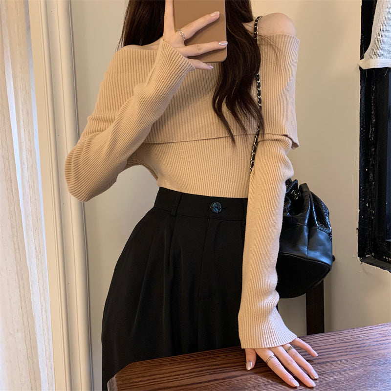 Bluza Unnoa din tricot cu decolteu barcuta cu umeri goi