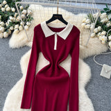 Rochie Mella din tricot reiat cu guler